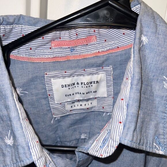 Denim and Flower- men’s button-down short sleeve shirt - Picture 3 of 3